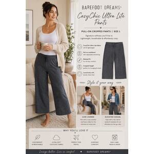 Barefoot Dreams Cozy Chic Ultra Lite Pants Gray Cropped Pull On SZ L
